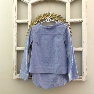 J. Crew size 2 blue and white stripe high low side collar button blouse.